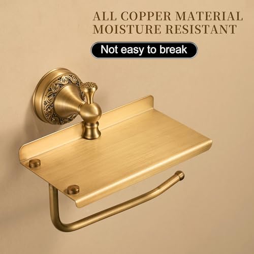Wall Mounted Bathroom Toilet Paper Holder with Storage,Roll Tissue Holder Antique Brass Pattern Carving,Brushed Bronze - Image 3