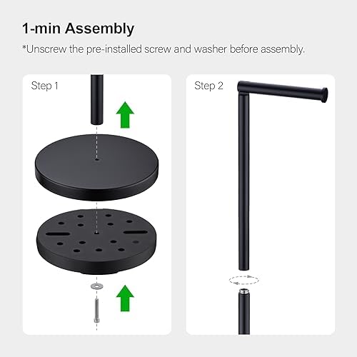 BAGNOLUX Bathroom Toilet Paper Holder Stand with Reserve, SUS304 Stainless Steel Rustproof Pedestal Tissue Roll Holder Heavy Duty (Matte Black) - Image 3