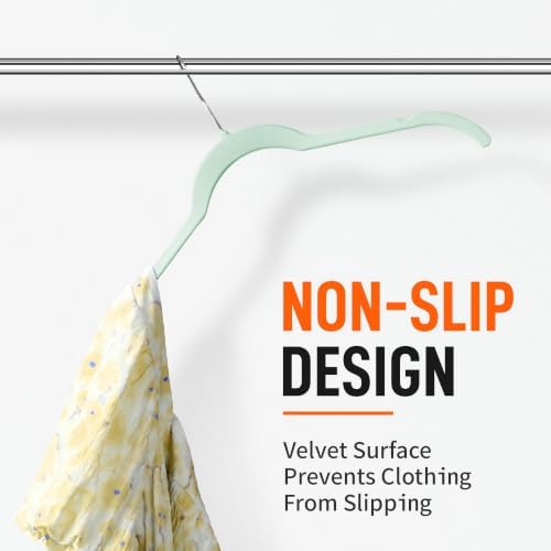 Sishynio Velvet Hangers 50 Pack, Non-Slip Slim Felt Clothes Hangers Green - Image 6
