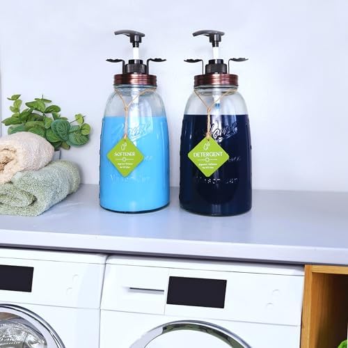 Glass Laundry Detergent Container - Besuerte Large Capacity Liquid Laundry Detergent Dispenser with Refillable & Reusable 2x50oz Mason Jars and Save Effort Pump Aid Handle, Bronze Cap - Image 7