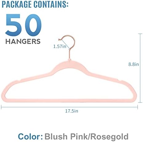 TIMMY Velvet Hangers - Suit (50-Pack) Ultra Thin Coat Hangers with Heavy Duty Construction, Holds up to 10 Lbs - Blush Pink/Rosegold Finishes - Image 2