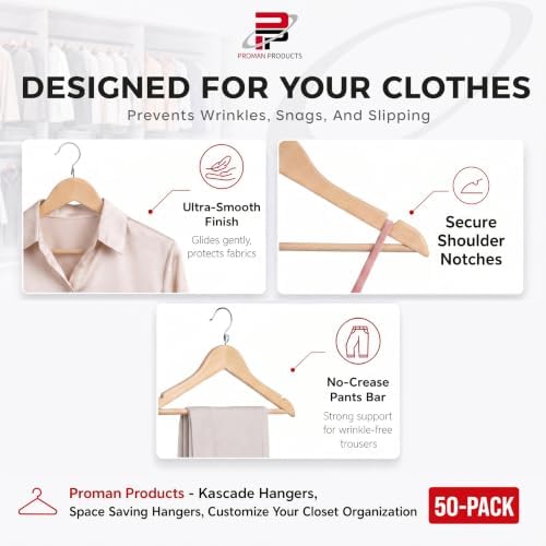 Proman Products Wooden Hangers Kascade Space Saving Clothes Hangers 50 Pack - Image 6