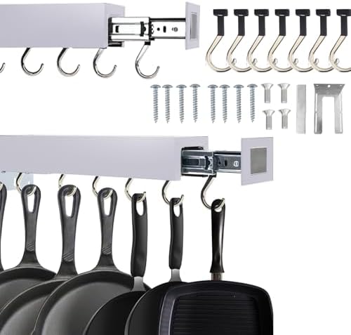 Pull Out Pot Racks, Pot and Pan Organizer with Hooks, Kitchen Pots and Pans Rack Pot Hanging Holder Under Cabinet, Aluminum Alloy Sliding Under Storage (Gray, 7 Hooks) by Unknown