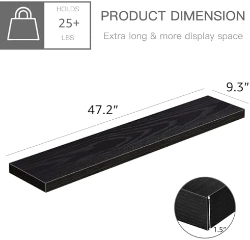 QEEIG Extra Long Floating Shelves for Wall (Black, Set of 2, 47.2") - Image 3