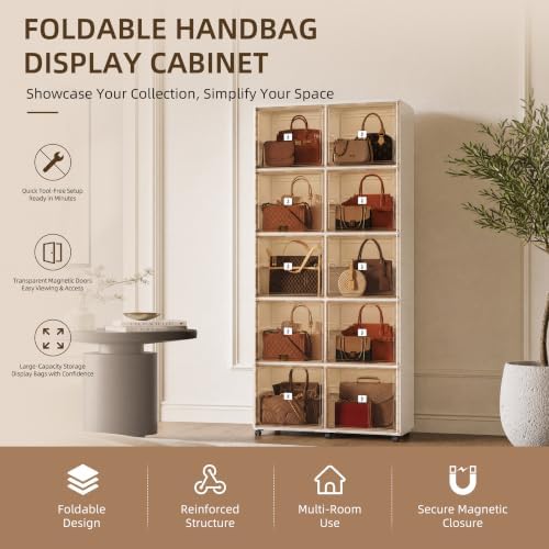 Purse Organizer for Closet, Handbag Storage, Brown 5-Tier 10-Cubby - Image 4