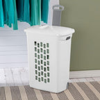 Sterilite 9-Pack Ultra Wheeled Hamper, Laundry Basket w/Flip-Top Lid & Retractable Handle - Plastic Rolling Clothes Storage Cart with Ventilated Holes for Home, Apartment or Dorm - Image 3