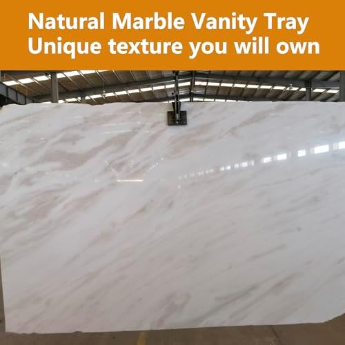 Karibiber Vanity Tray, 11.8inch Marble Bathroom Tray for Countertop, White Marble Bathroom Dresser, Stone Serving Tray for Kitchen Counter, Storage Organizer for Decor, Perfume, Jewelry - Image 6