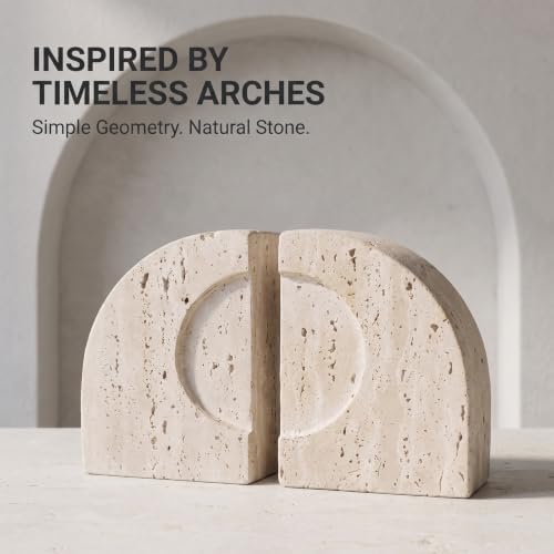Travertine Book Ends, Decorative Stone Bookends for Shelves, Heavy Bookends - Image 2
