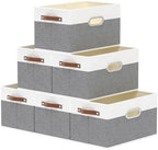 Yawinhe Fabric Storage Baskets,13.0x9.1x7.9in,White/Grey,6-Pack by Yawinhe