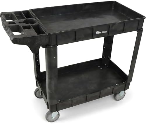 Simpli-Magic Rolling Utility Cart on Wheels, Heavy Duty with Ergonomic Handle, Deep Shelves for Garage, Warehouse, Workshop, 600-Pound Capacity, 40x33x17-Inch, Steel, Black by Simpli-Magic