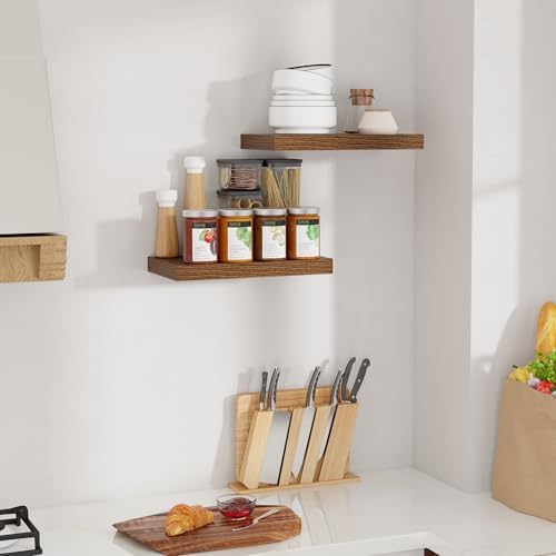 16 in Floating Shelves for Wall, Walnut Wooden Shelves Set of 2 - Image 2