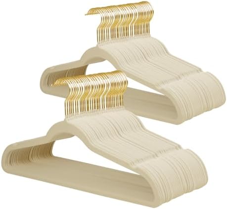 ManGotree Velvet Coat Hangers with 360° Swivel Gold Hook 66 Pack Beige by ManGotree