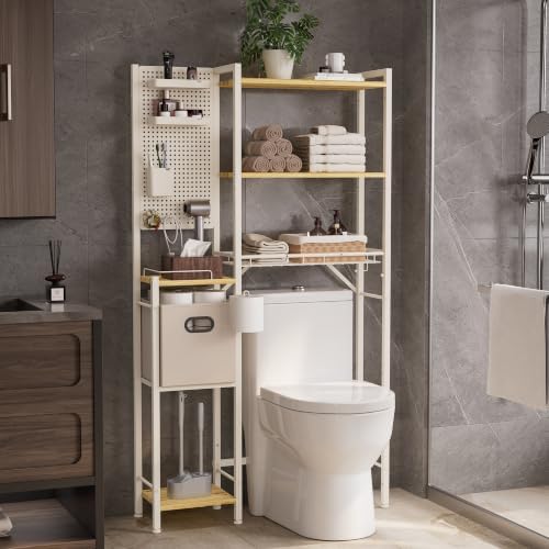 TokeShimi 6-Tier Over the Toilet Storage Rack, Adjustable Wooden Dividers by TokeShimi