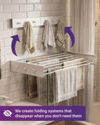 Wall Mounted Clothes Drying Rack - 31.5" Foldable Clothes Drying Rack Wall Mount, 5 Steel Rods With Knobs, Retractable Space-Saving Laundry Rack, Heavy Duty 60 lbs Capacity (Wall Template Included) - Image 5