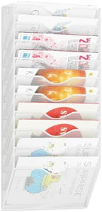 10 Pockets Hanging Wall File Organizer Mail Holder, Wall Mounted Paper Document Folder Holder, Clipboard Storage Organization Magazine Rack, White by GDINDINFAN