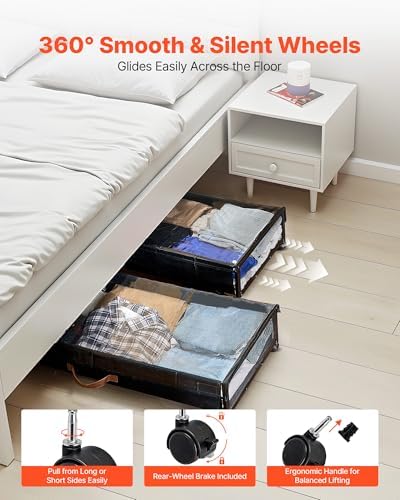 VEVOR Under Bed Storage with Wheels, 36.0 x 18.1 x 7.3 inch, Underbed Containers with Clear Lid, Underbed Shoe Organizer, Rolling Under the Bed Storage Bins for Clothes Shoes Blankets Bedroom, 2 Pack - Image 7