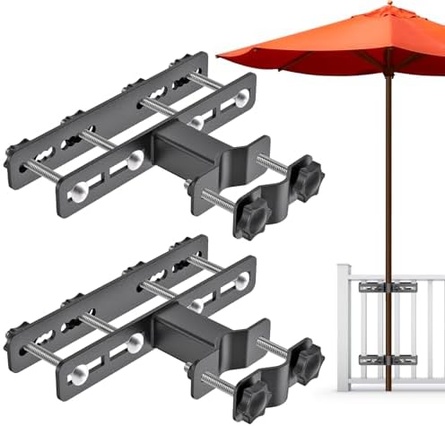 Dolibest Heavy Duty Patio Umbrella Holder - Steel Outdoor Umbrella Mount, Fully Welded for Stability, Adjustable Fit for Various Umbrella Sizes, Wide Railing Compatibility, Space-Saving Design, 2 Pack by Dolibest