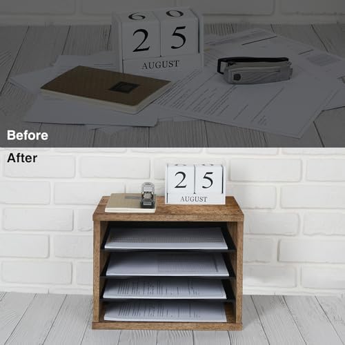 J JACKCUBE DESIGN Rustic Wood Desk Organizer 4 Compartment Paper File Holder for Home and Office, Document Storage, File sorter, Mail and Letter Tray- MK560A - Image 4