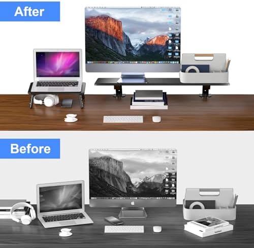 suptek Clamp-on 32 Inch Dual Monitor Desk Mount Riser Shelf Computer Stands for 2 Monitor,Laptop,Printer, Notebook,32.2” x 7.8” x 5.7” - Image 5