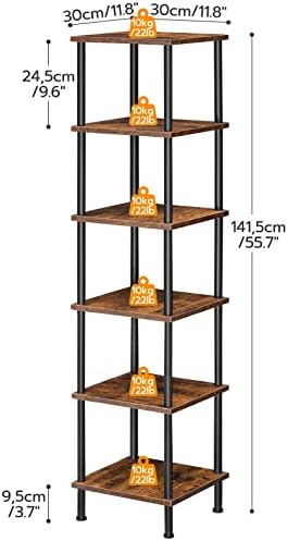 HOOBRO 6-Tier Corner Shelf, Corner Square Rack Display Shelf, Tall Storage Rack Plant Stand, Bookcase for Small Spaces, Living Room, Home Office, Kitchen, Rustic Brown and Black BF55CJ01 - Image 3