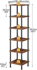 HOOBRO 6-Tier Corner Shelf, Corner Square Rack Display Shelf, Tall Storage Rack Plant Stand, Bookcase for Small Spaces, Living Room, Home Office, Kitchen, Rustic Brown and Black BF55CJ01 - Image 3