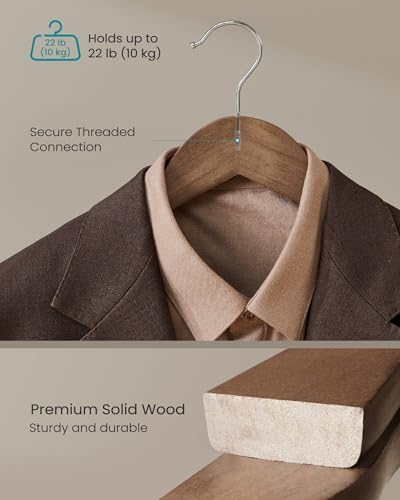 SONGMICS Wooden Suit Hangers 10 Pack, Extra-Wide Shoulder Clothes Hangers - Image 3
