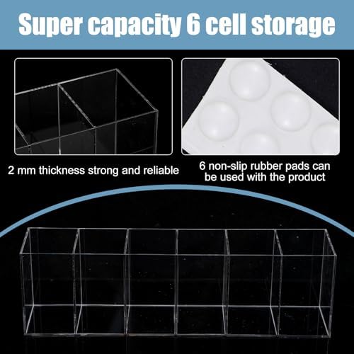 2 Pack Acrylic Pencil Holder 6 Compartments Clear Pen Organizer - Image 3