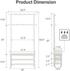 AQIMUELE Coat Rack with Shoe Storage, Wooden Hall Tree with Bench, 11 Hooks and 2-Tier Storage Shelves, 3-in-1, Entryway Bench with Coat Rack (31.5"-White) - Image 2