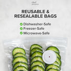 Chef Preserve Reusable Vacuum Sealer Bags for Food - 30 BPA-Free Small (8 x 10 in) Food Storage Bags, Freezer, Microwave - Odor-Resistant, Leak-Proof - Compatible with Chef Preserve Vacuum Sealers - Image 3