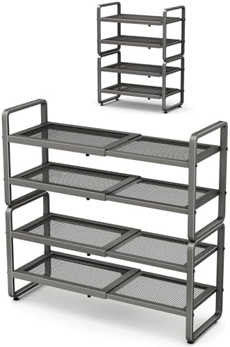 SNTD Expandable Metal Shoe Rack for Closet, Entryway & Garage, 4-Tier, Grey by SNTD