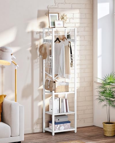 CHOEZON Coat Rack with Shelves, Freestanding Hall Tree, Coat Tree with 16 Hooks and Hanging Rail, Industrial Clothes Stand for Entryway, Hallway, Bedroom, White TYM18WB - Image 2