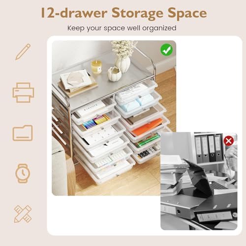 COSTWAY 12-Drawer Rolling Storage Cart, Utility Storage Organizer Cart - Image 4