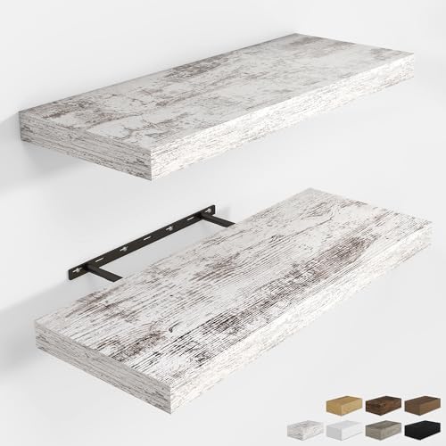 RICHFOCUS 24Inch Floating Shelves for Wall 2Pack|Rustic White|8" D by RICHFOCUS