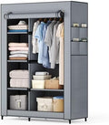Simple Deluxe Wardrobe with lid, Clothes Rack for Hanging Clothes, 40.7" W x 17.5" D x 64.2" H Garment Rack，Max Load 143LBS，Black Rack with Gray Cover by SimpleDeluxe