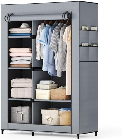 Simple Deluxe Wardrobe with lid, Clothes Rack for Hanging Clothes, 40.7" W x 17.5" D x 64.2" H Garment Rack，Max Load 143LBS，Black Rack with Gray Cover by SimpleDeluxe