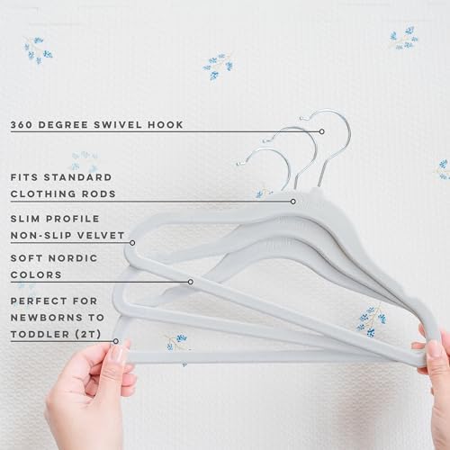 3 Sprouts Velvet Baby Hangers, Non Slip Slim, Gray, 30 Pack - Image 3