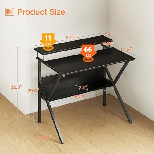 ODK 27.5 Inch Small Desk with Storage & Monitor Stand, Black - Image 3