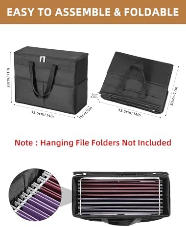 Qozary 2 Pack File Folder Organizer Box-Hanging File Tote Bag With Lids, Collapsible Portable Filing Organizer Box With Handle, Document Storage Bag For Office,Home,Travel, School - Image 4