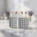 Better Trends 2-Piece Bathroom Accessory Set – Toothbrush Holder & Bubble Textured Tumbler Cup, Unbreakable Plastic Vanity Organizer for Modern Bathroom Countertop Décor Gray Nova Collection by BetterTrends