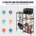 Pot and Pan Organizer Rack with Lids Holder, 5-Tier Kitchen Cookware Storage Shelf, Adjustable Freestanding Pot Rack for Kitchen, Pantry & Dining Room - Image 7