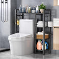 Over The Toilet Storage with Side Rack, 4-Tier Over Toilet Storage Rack with Thick Wood Top Shelf & 3 Small Side Shelves, Freestanding Bathroom Organizer for Bathroom, Laundry, Balcony (Black) by Unknown