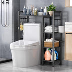 Over The Toilet Storage with Side Rack, 4-Tier Over Toilet Storage Rack with Thick Wood Top Shelf & 3 Small Side Shelves, Freestanding Bathroom Organizer for Bathroom, Laundry, Balcony (Black) by Unknown