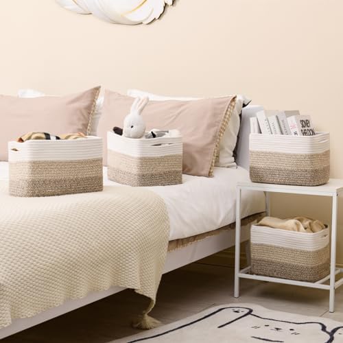 ICERZCZ Shelf Baskets for Organizing, Storage Baskets for Shelves, Woven Baskets for Storage, Cotton Rope Baskets with Handles for Toy, Book, Clothes, 12.5"Lx9.1W"x7.9H", (4 Packs) Gradient Brown - Image 6