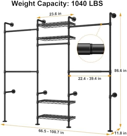 ULIFHOME M7 Wall-Mounted Clothes Rack, Heavy-Duty Garment Closet System - Image 5