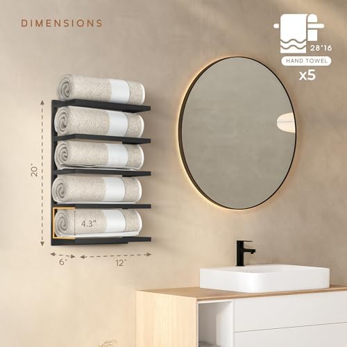 Modern 5-Tier/6-Tier Towel Rack - Wall-Mounted Black Metal Towel Shelf for Bathroom, Space-Saving Storage for Towels, Organizers, and Home Decor (5-Tier) - Image 2