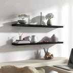 YYWUOJJ Wood Floating Shelves for Wall Decor, Rustic Wall Shelves for Bedroom Bathroom Kitchen Living Room, Set of 4 Black 48 Inch - Image 7