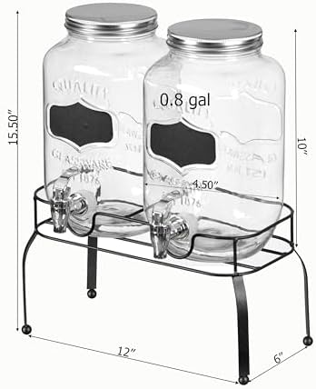 Basicwise 2-Pcs Glass Drink Dispenser Set with Metal Stand, Stainless Steel Spigots and Chalkboard Signs - Ideal for Serving Beverages, Water, Lemonade and Juice at Picnics, Camping Trips and Parties - Image 6