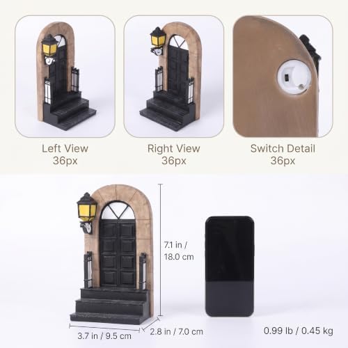 1 Pcs Decorative Bookend with Lighted Lantern, Vintage Resin Book End for Shelves, Unique Book End Weighted Rustic Book Holder for Home, Office and Library Decor (A) - Image 3