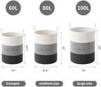 Laundry Basket Hamper Tall Rope Storage Woven for Blanket toys Dirty Clothes in Living Room Bathroom Bedroom (Gradient Grey, 60L/15.8Gal) - Image 3