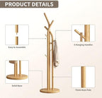 Solid Wood Coat Rack Freestanding Wood Coat Tree Rack with 9 Hooks, Creative Tree-Shaped Design, Standing Coat Rack Clothes Hanger Stand with Sturdy Base for Entryway, Bedroom - Load 150lb (Natural) - Image 3